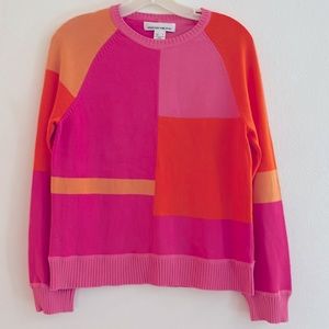 Vintage Jones of New York Color Block Sweater Medium Pink Orange Cotton